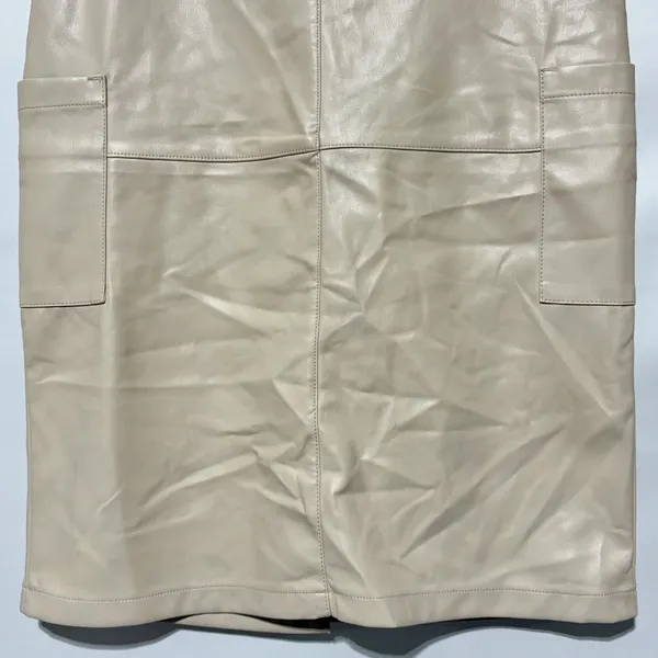 New Hunter & Brown Faux Leather Cargo Pocket Midi Pencil Skirt Beige Size Medium - Image 5