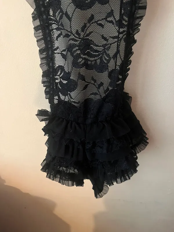 Body Rage Black Lace Ruffle Lingerie One Piece Bodysuit - Image 3