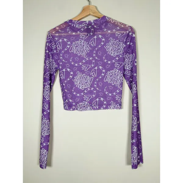 Beetlejuice Strange‎ and Unusual Purple Mesh Long Sleeve Crop Top Sandworm Small - Image 6