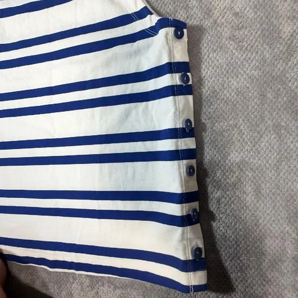 Maeve Anthropologie Blue White Sailor Striped Sleeveless Cowl Neck Button Top M - Image 4