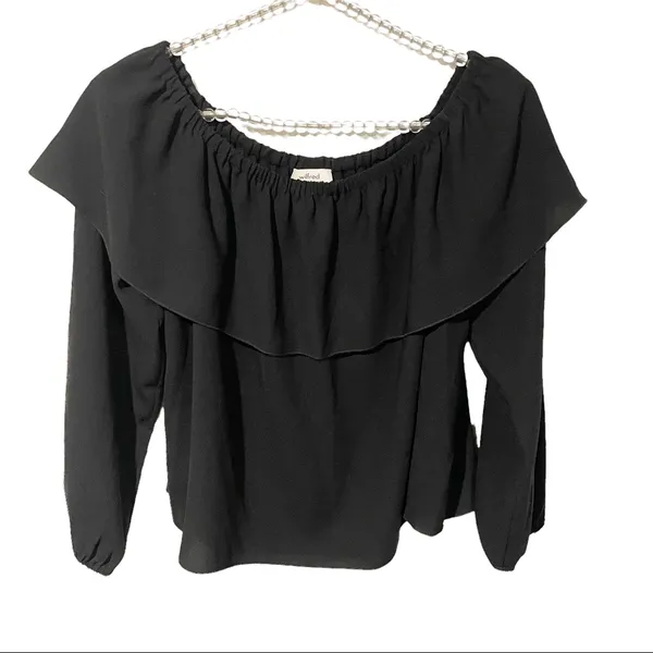 Wilfred Aritzia Womens Small Morel Black Off-Shoulder‎ Blouse Top Ruffle - Image 2
