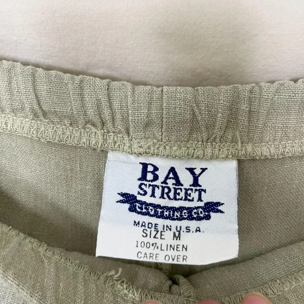 100% Linen Loose Fit Drawstring Sage Green Shorts Bay Street Clothing Size M - Image 3