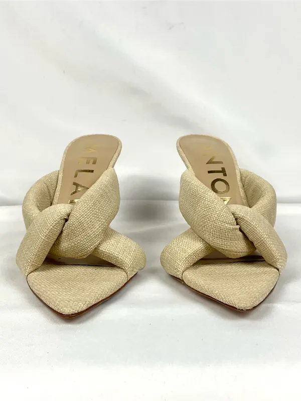 Antonio Melani Linen Tweed Knotted Mule Heels Cream Beige Sz 6 Prisella Sandal - Image 2