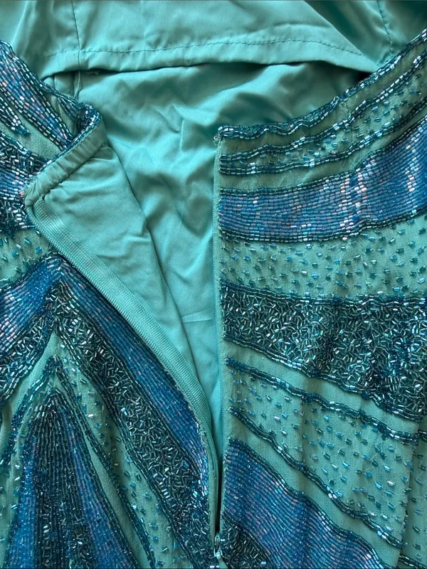 Teal & Blue Ruched Spaghetti-Strap Evening Gown - Image 10
