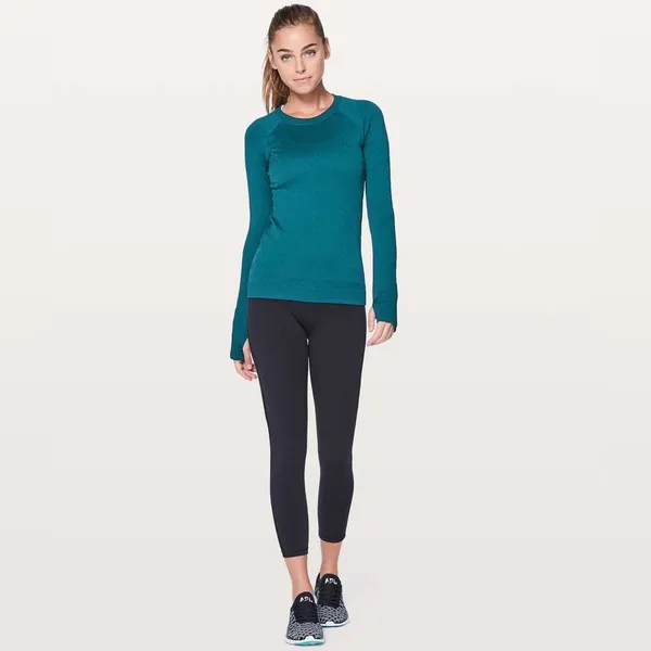 Lululemon Rest Less Pullover Nile Blue Seamless Thumbhole Running Top Size 6 - Image 2