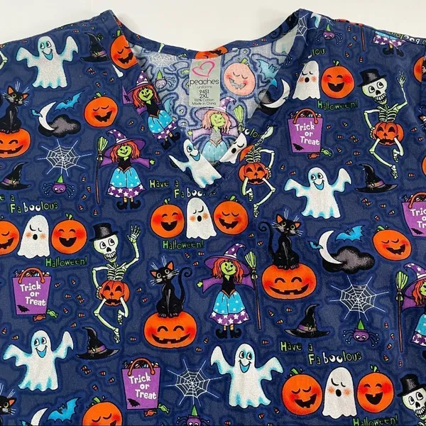 Peaches Uniforms Halloween Scrub Top - Image 2