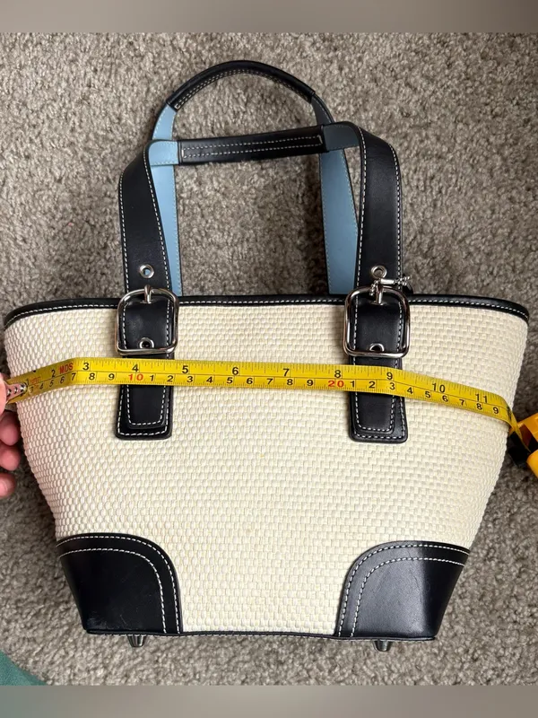 Vintage Coach 4467 Straw Leather Mini Tote Bag Black Trim Y2K Authentic - Image 12