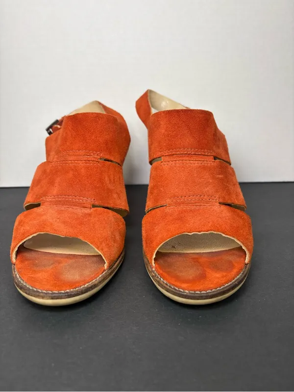 Clarks Orange Suede Slingback Block Heel Sandals - Image 4