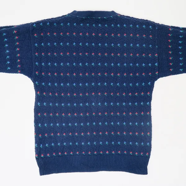 Vintage 80s American Eagle Outfitters Blue Knit Grandpa Sweater - Image 3