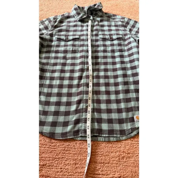 Carhartt Flannel Shirt Size M Blue Plaid Soft Fitted - Image 3
