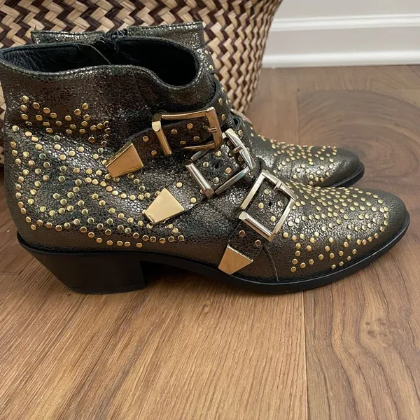 Lemare Italy Leather Ankle Cowboy Boots Metallic Green Gold 36 6 - Image 4
