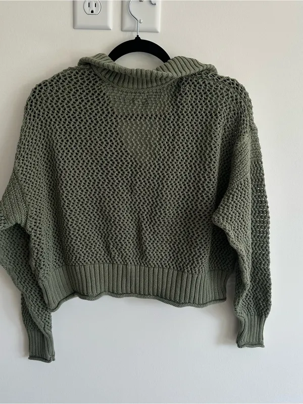 Aerie Olive Green Knitted Cropped Pullover - Image 6