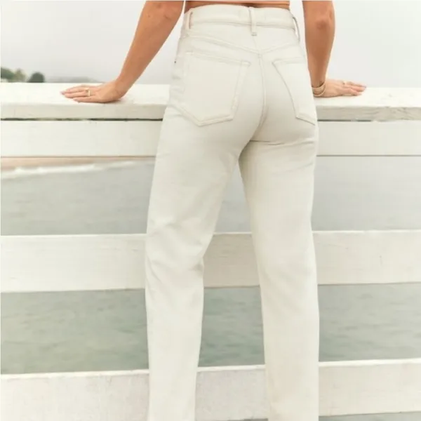 Abercrombie & Fitch Dad High-Rise Criss Cross Straight Leg Jeans Cream Size 4 - Image 2
