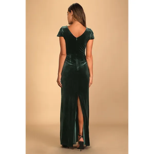 NWT Lulus Feeling Flawless Emerald Green Velvet V-Neck Maxi Dress Banquet Sz L - Image 3