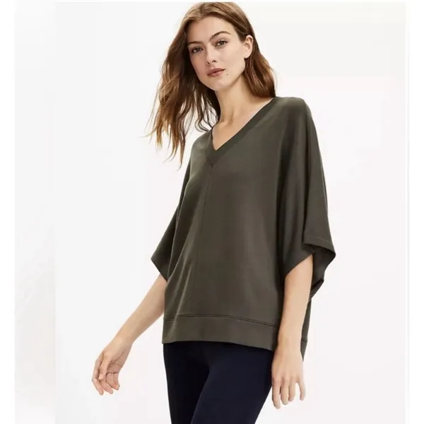 Lou & Grey Signature Soft Wetland Green V-Neck Poncho Sweater Knit Top Women's S - Image 2