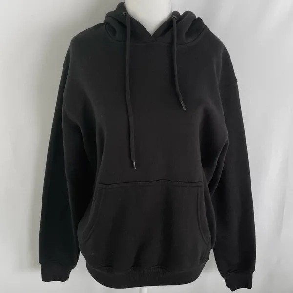 Pretty Little Thing Solid Black Relaxed Fit Hoodie Sweatshirt Size Small - Image 3