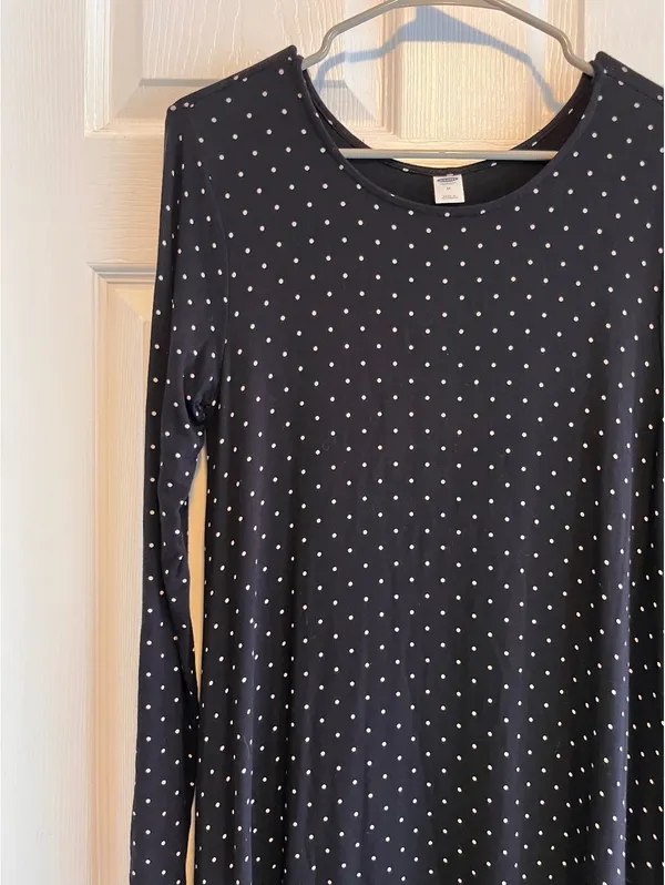 Old Navy Black & White Polka Dot Long Sleeve Swing Dress M - Image 2