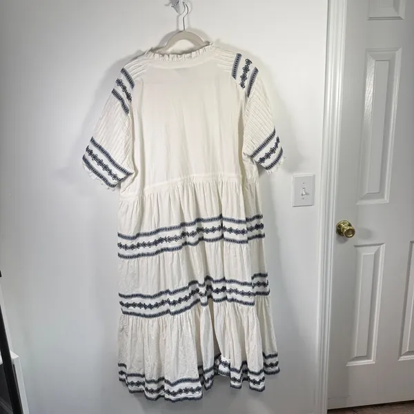 Ivy City Co Santorini White Blue Embroidered Tiered Maxi Dress Boho Womens 2x? - Image 7