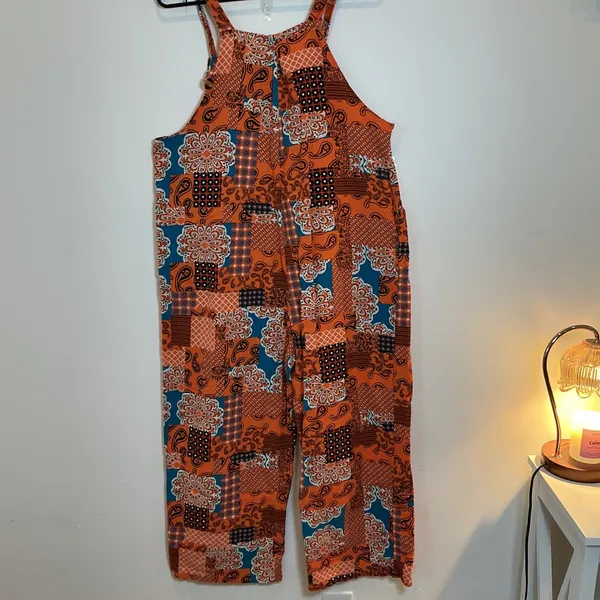 Vtg Patchwork Paisley Wide‎ Leg Overalls Jumpsuit Boho Festival Cottagecore S/M - Image 6