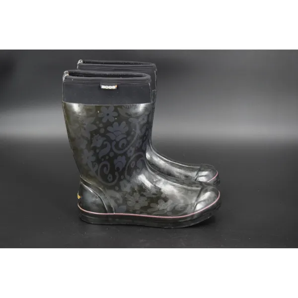 Bogs Rain Boots Women Size 9 Black Floral Damask Waterproof Neoprene Good - Image 2