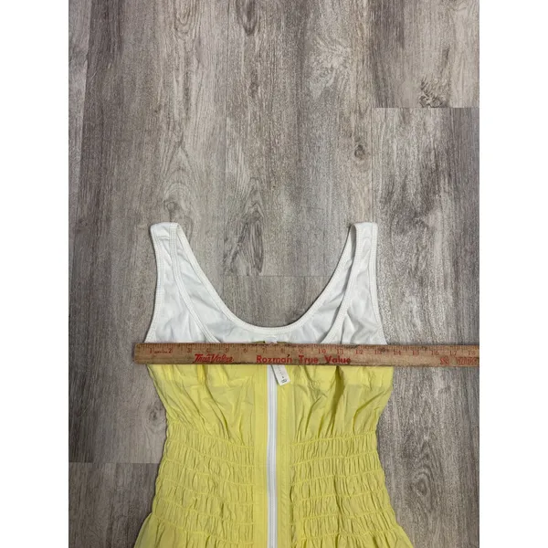 Anthropologie Daily Pratice Yellow White Zip Front Smocked Bubble Mini Dress S - Image 7