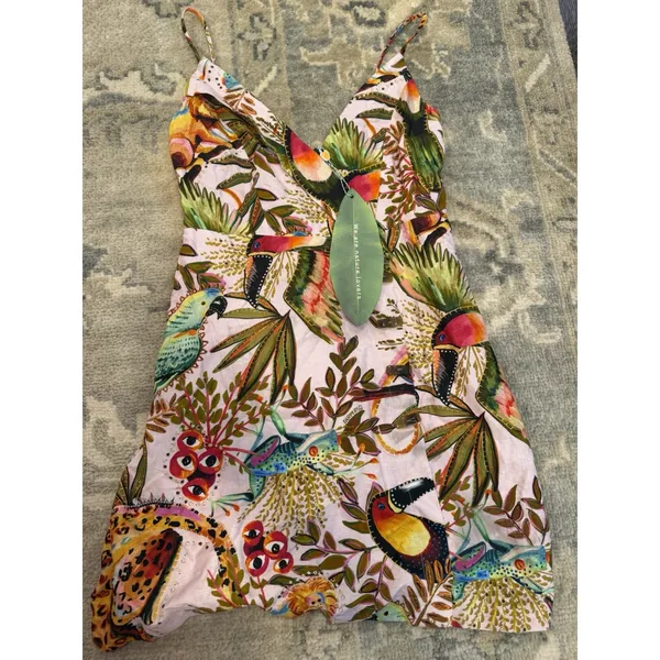 Farm Rio Into the Jungle Mini Dress Tropical Print, XS Linen $190 NWT - Image 4