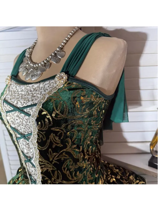 Vintage velvet beaded dress tutu lace emerald green fairy homecoming Ren Fair S - Image 6