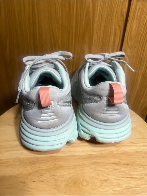 Hoka Women's Running Sneakers in Light Gray, Mint & Coral Accents - Image 3