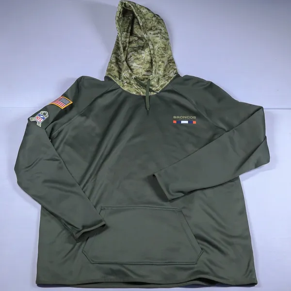 Nike Dri-Fit Denver Broncos Hoodie Women 2XL Green Salute Service Camo NFL 2018 - Image 10
