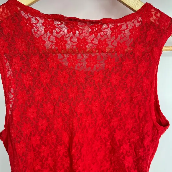 Connected Y2K Red Lace‎ Tank Top Women's Size Small Sleeveless Sheer Floral - Image 4