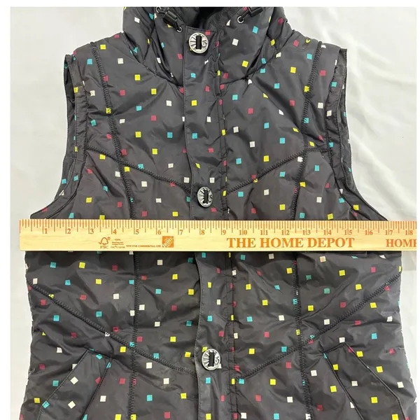 Burton Dryride‎ Puffer Vest Womens Medium Black Multicolor Square Print Hooded - Image 7