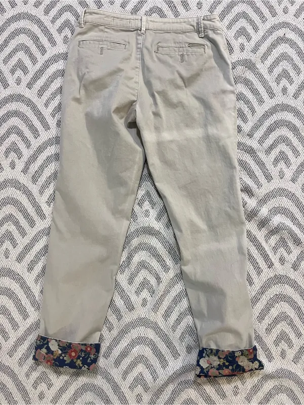 ANTHROPOLOGIE // CHINO Khaki Relaxed Floral Patched Distressed Chino Pants 28 - Image 4