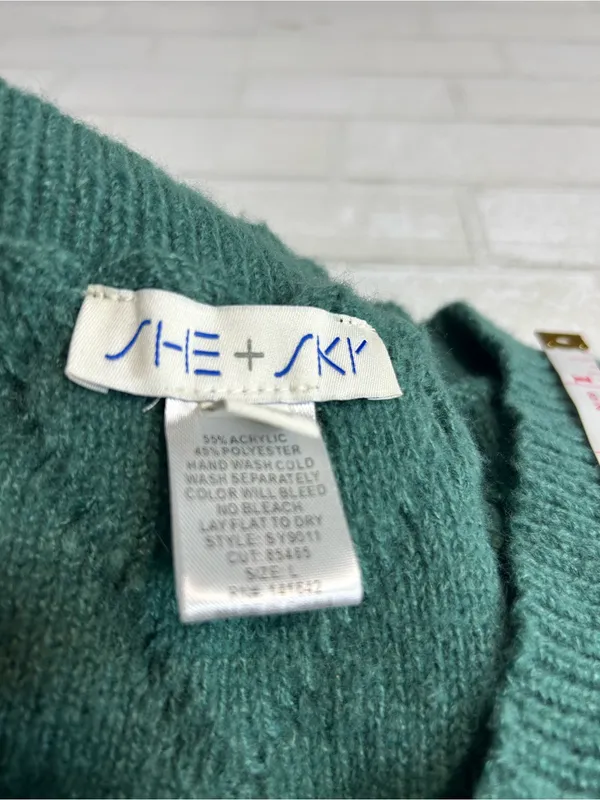 She & Sky Vintage Inspired Cable Knit V-Neck Side Tie Sweater Vest - Green - Image 5