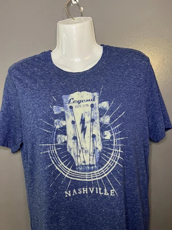 Nashville Legend Guitar Shirt Womens Medium Blue Graphic Music Tee Soft Triblend - Image 2