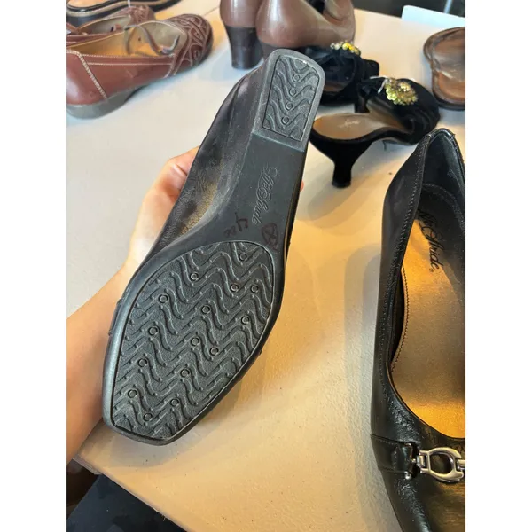 y2k Black Wedge Pumps Square Toe Horsebit Lifestride Low Heel Professional Shoe - Image 2