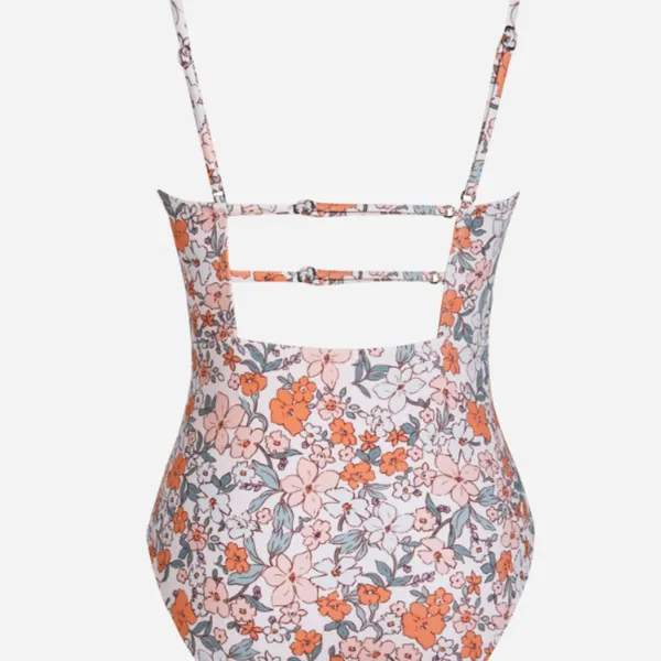 Retro Floral Square Neck Tummy Control One-Piece - Image 9