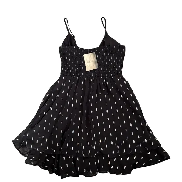 Lily Rose Black Silver‎ Metallic Leaf Print Smocked Bodice Mini Dress Women's M - Image 5