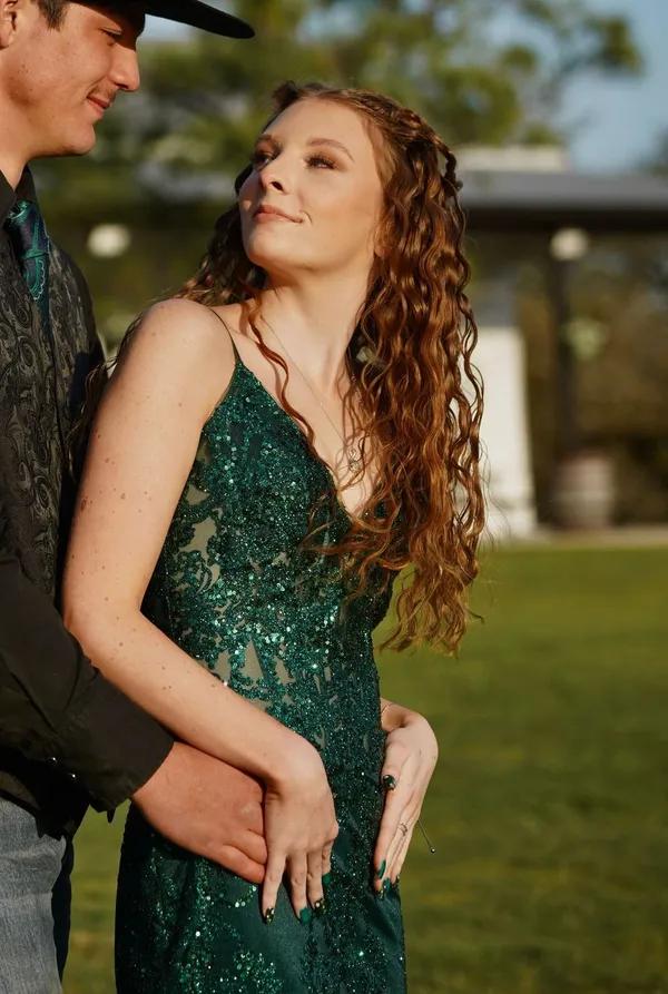Lady black tie green corset dress - Image 2