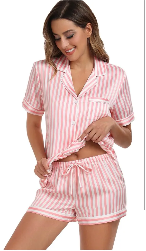 Satin Stripped Pajamas Pink - Image 3