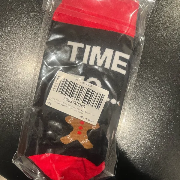 NWT‎ Funny Red and Black Time to Get Baked Unisex Holiday Gingerbread Socks - Image 2