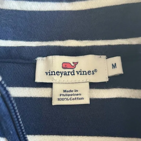 Vineyard Vines Navy and White Striped Quarter-Zip - Image 4