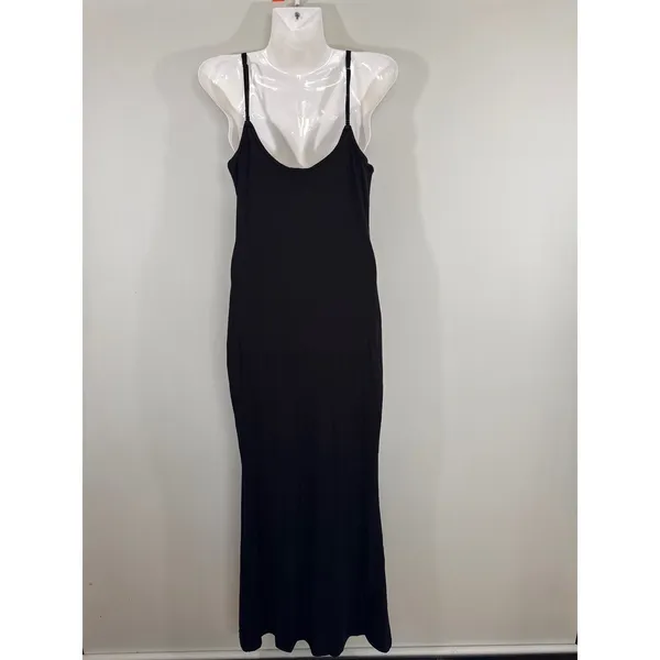 Quince Black Ribbed Racerback Maxi Dress Women MED NEW Preppy Casual Minimalist - Image 6