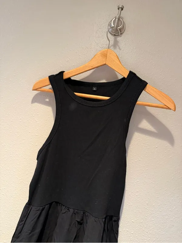 Black Tank Midi Dress Ribbed Bodice Poplin Skirt Size Large - Image 2