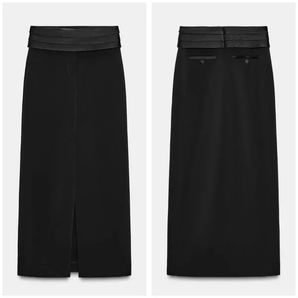 Zara Tuxedo Pencil Skirt Medium Black Satin Cumber-bun Cocktail Office Siren - Image 2