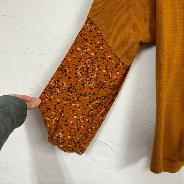 Anthropologie Orange Knit Pullover Sweater Womens S Floral Sleeve Fall Boho - Image 3