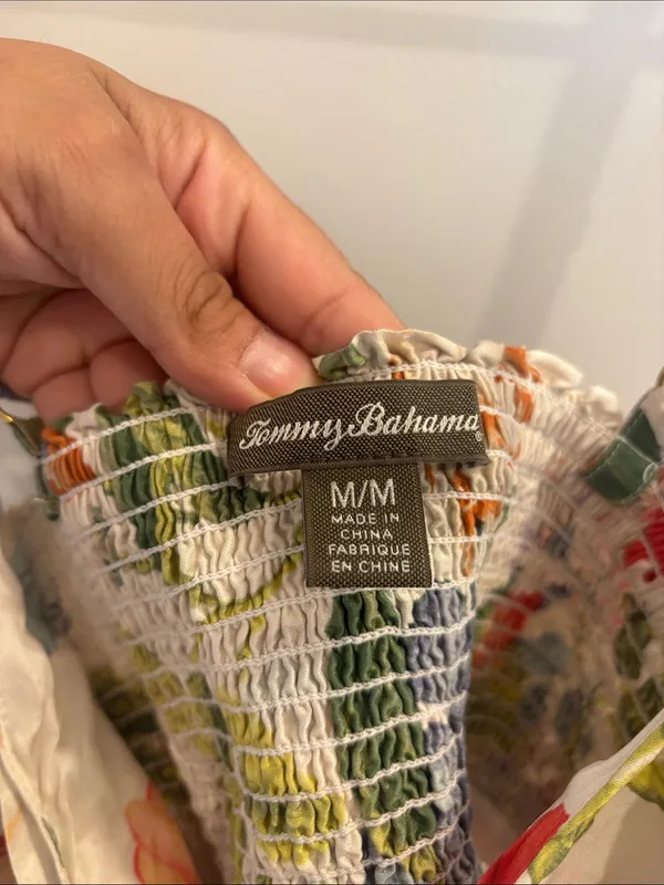 Tommy Bahama 100% Silk Floral Midi Sundress Smocked Tropical M - Image 2