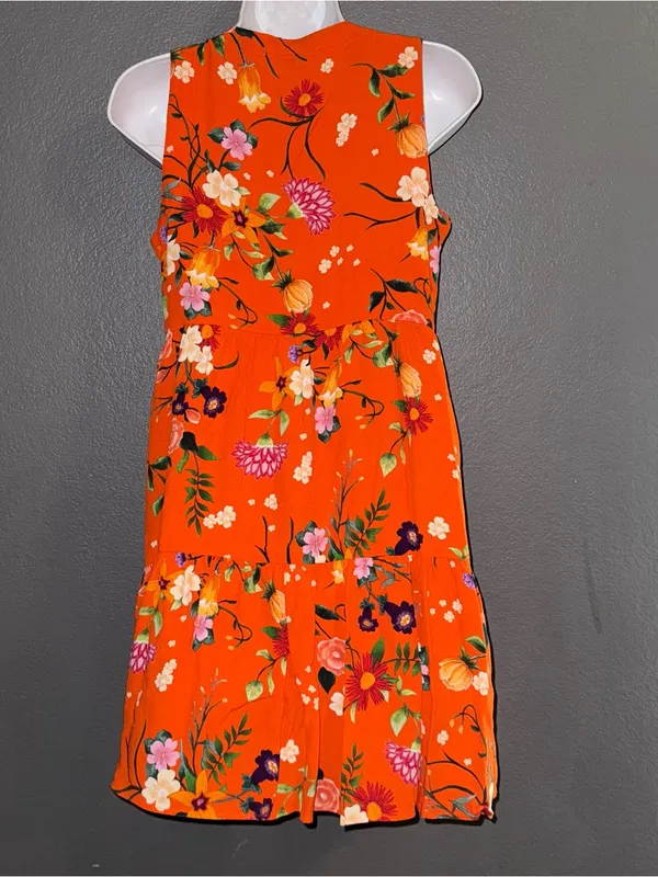 Matty M Women’s Orange Floral Mini Sundress Dress Small - Image 3