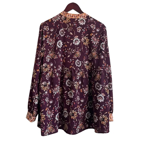 Dlp‎ Womens Boho Floral Babydoll Tunic XL Plum Peasant Whimsical Earthy Cottage - Image 2