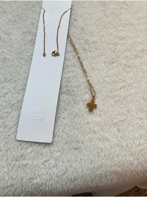 Mint Gold Necklace with Blue Cross Pendant - Image 4