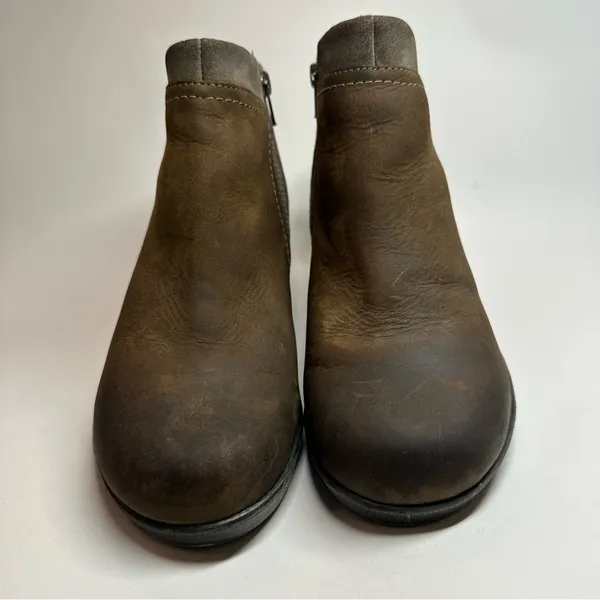 Keen Leather Booties Wedge Heel Chukka Boots Taupe Brindle Sz 8 38.5 Brown Lined - Image 2